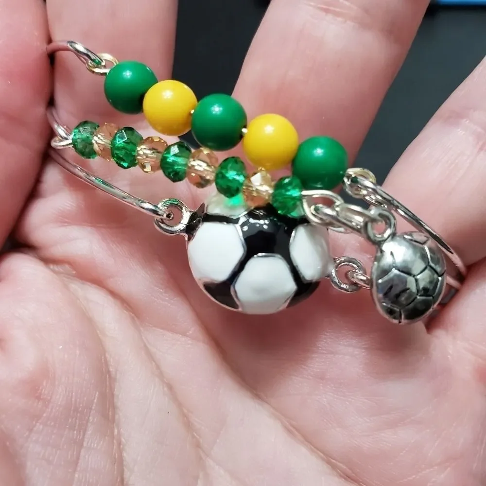 Child's silver tone soccer three piece bracelet 7